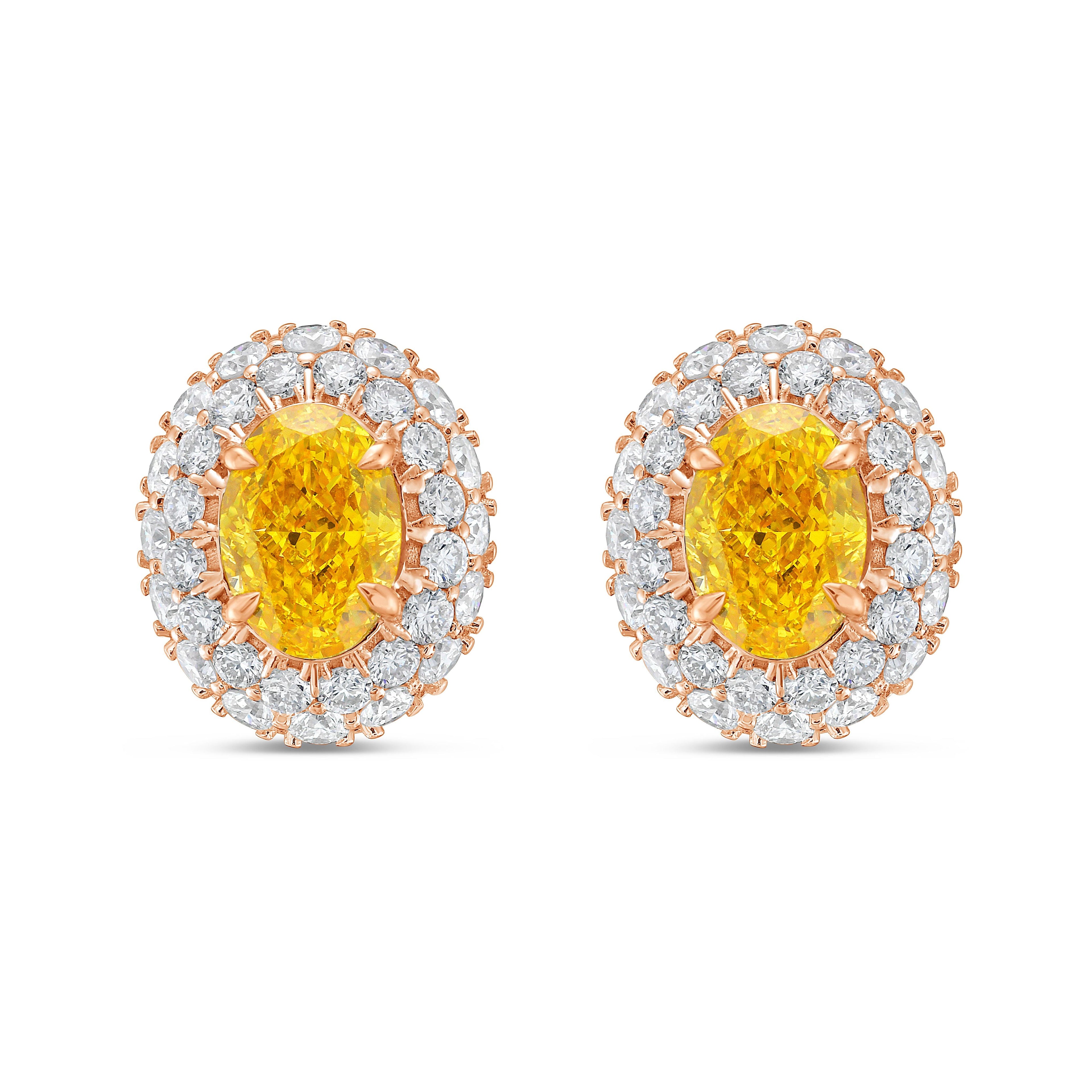 Lab-Grown Yellow Oval Diamond Halo Earrings, 18K Gold