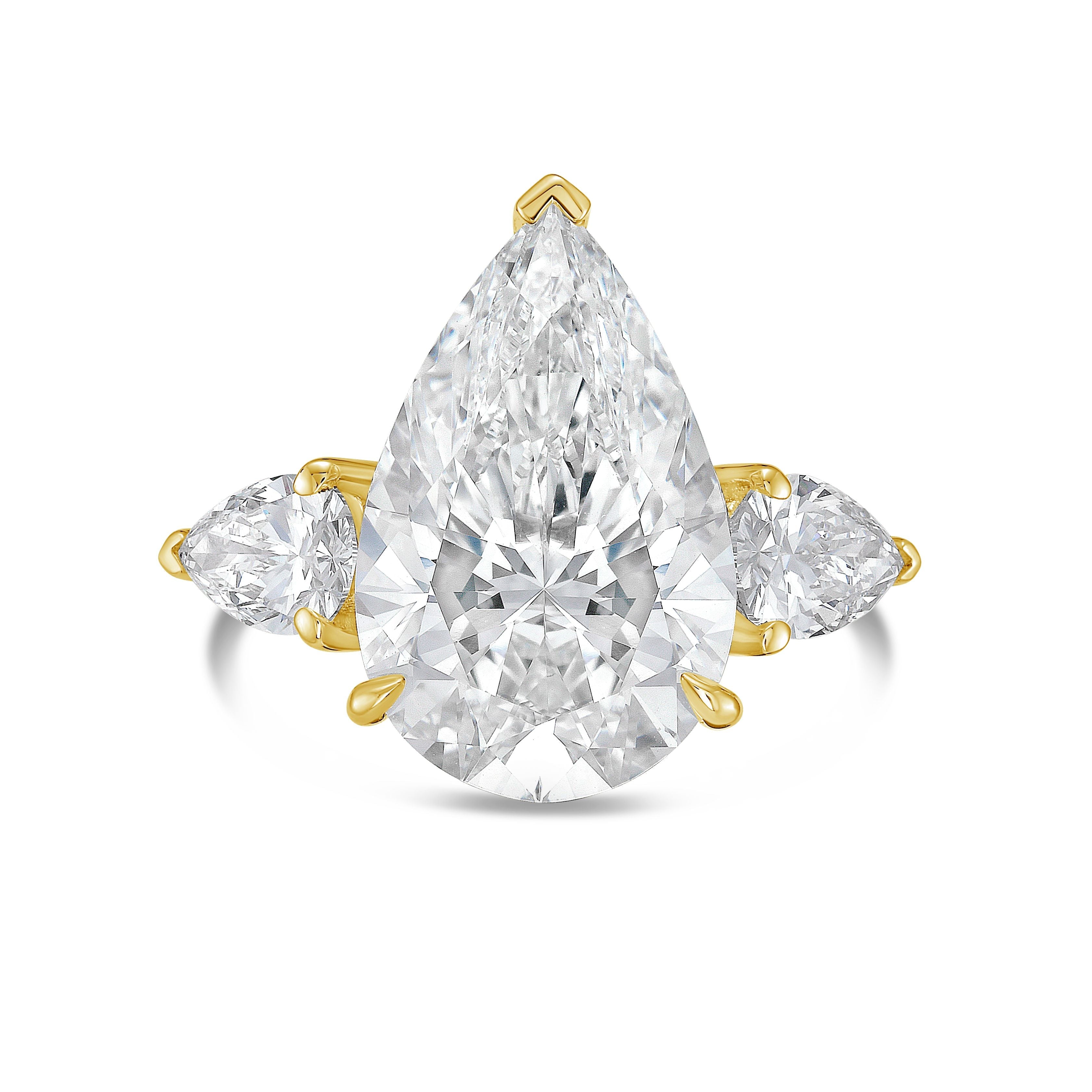 Lab-Grown Three Pear Diamond Ring, 18K Gold
