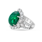 Emerald Halo Leaf Motif Ring