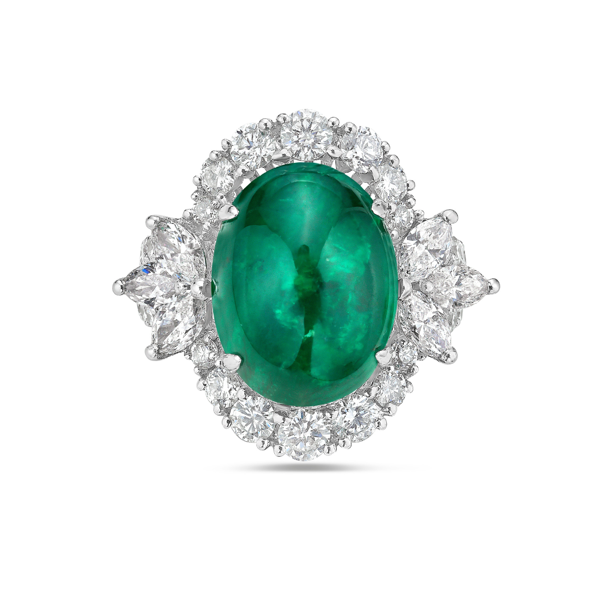 Emerald Halo Leaf Motif Ring