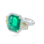 Emerald And Yellow Diamond Halo Ring