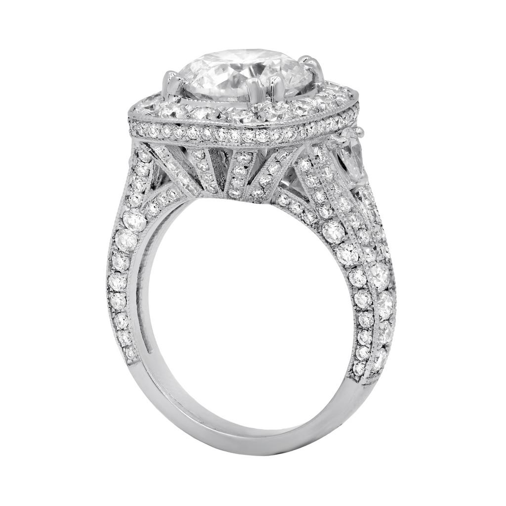 3.01ct Round With Two Pear Shape Halo Diamond Ring