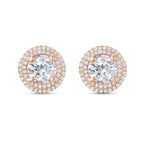 Lab-Grown Round Diamond Double Halo Earrings, 14K Gold
