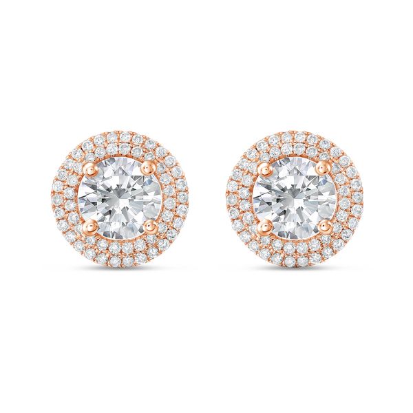 Lab-Grown Round Diamond Double Halo Earrings, 14K Gold
