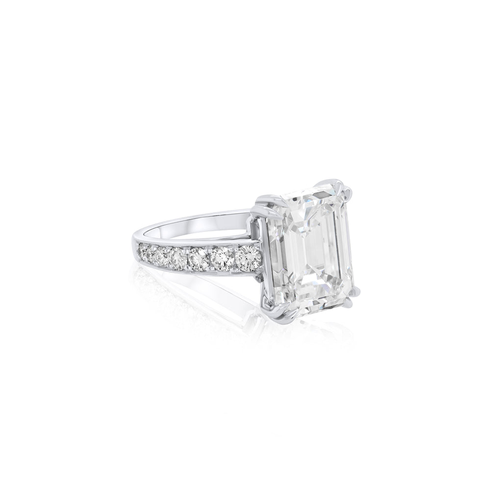 Lab-Grown Emerald Cut Ring with Accented Band