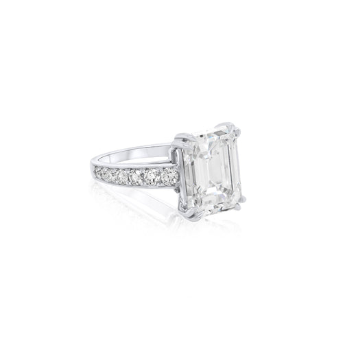 Lab-Grown Emerald Cut Ring with Accented Band