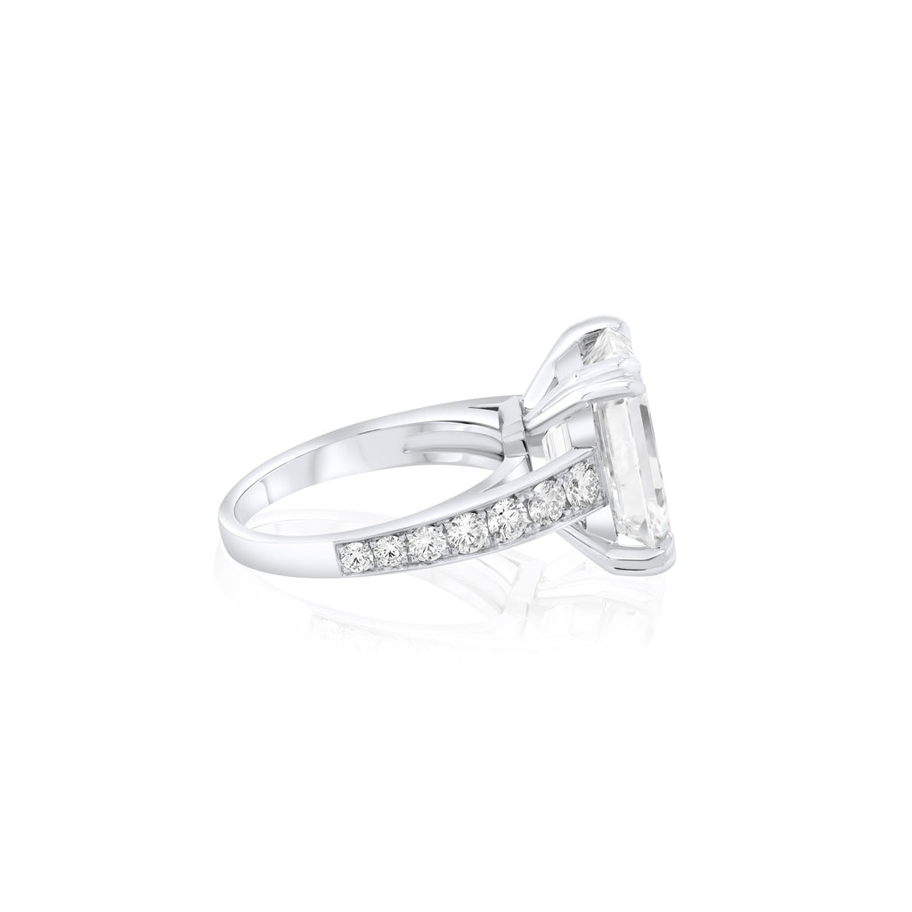 7.59ct Emerald-Cut Diamond Ring with Pavé Side Diamonds