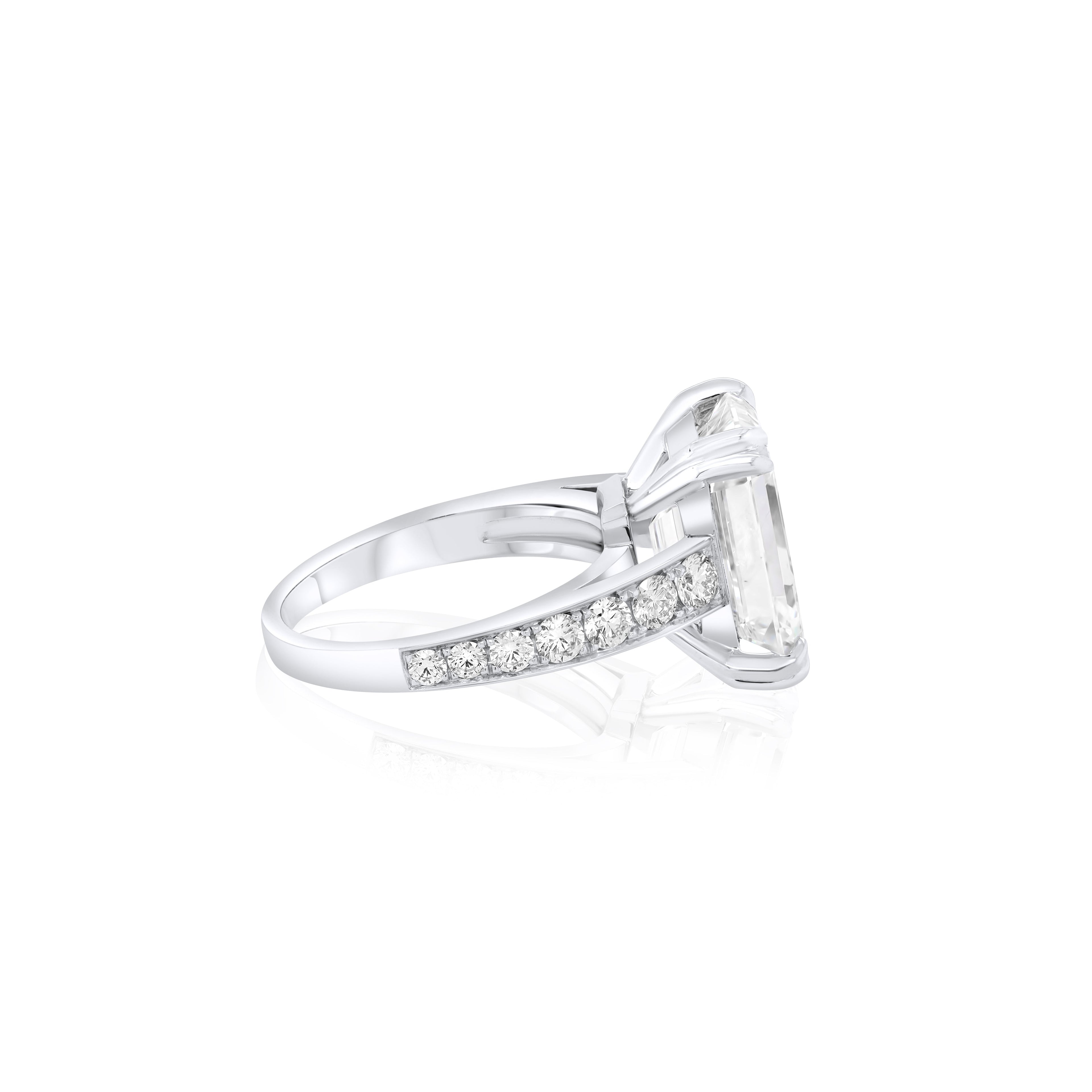 7.59ct Emerald-Cut Diamond Ring with Pavé Side Diamonds