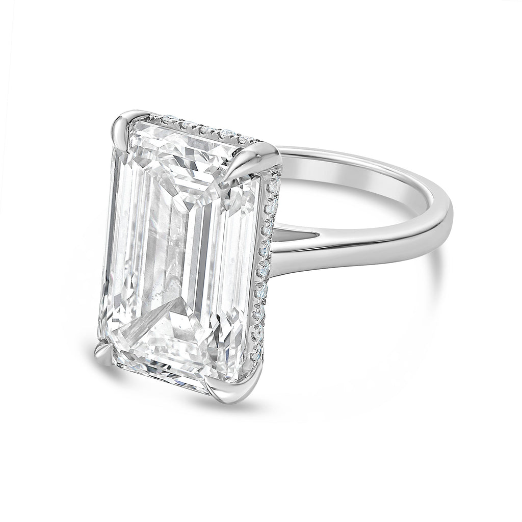 Lab-Grown Emerald-Cut Under Halo Ring, 18K Gold