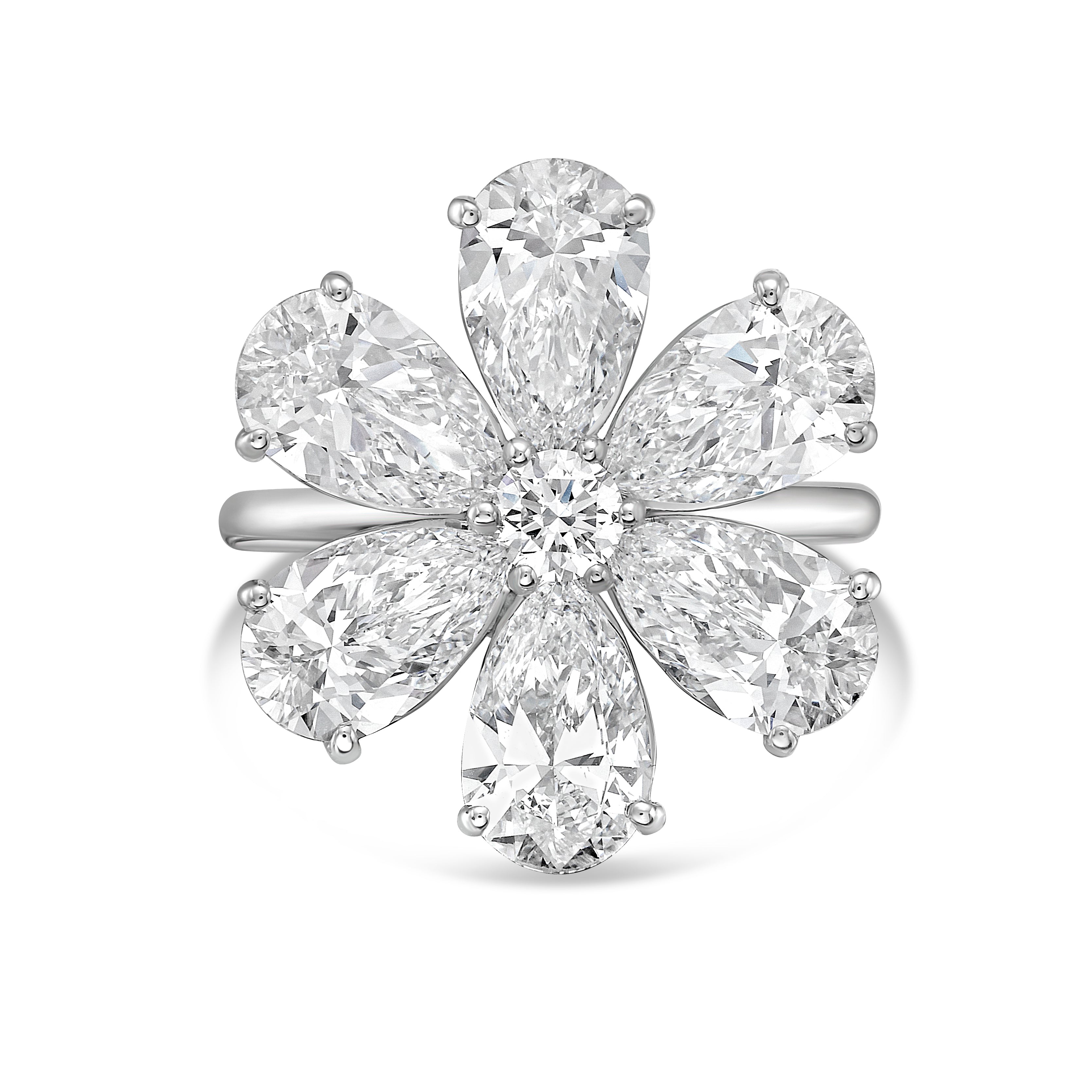 Lab-Grown Pear Shape Diamond Flower Ring, 18K Gold