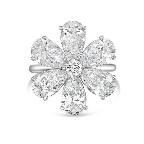 Lab-Grown Pear Shape Diamond Flower Ring