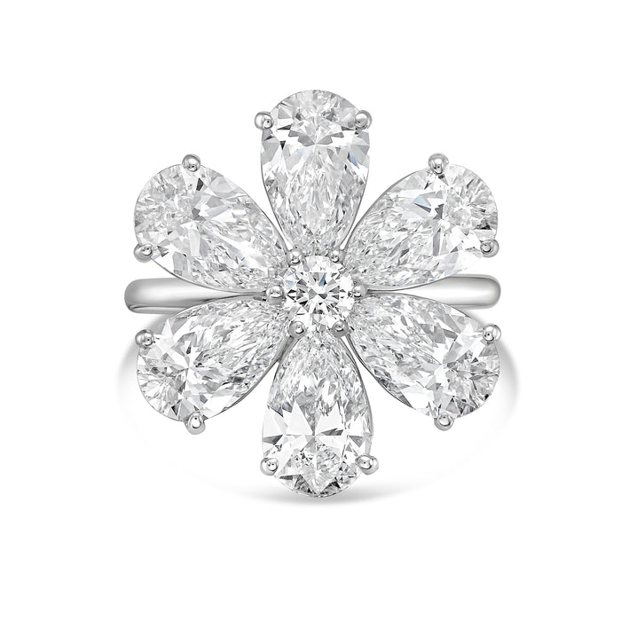 Lab-Grown Pear Shape Diamond Flower Ring