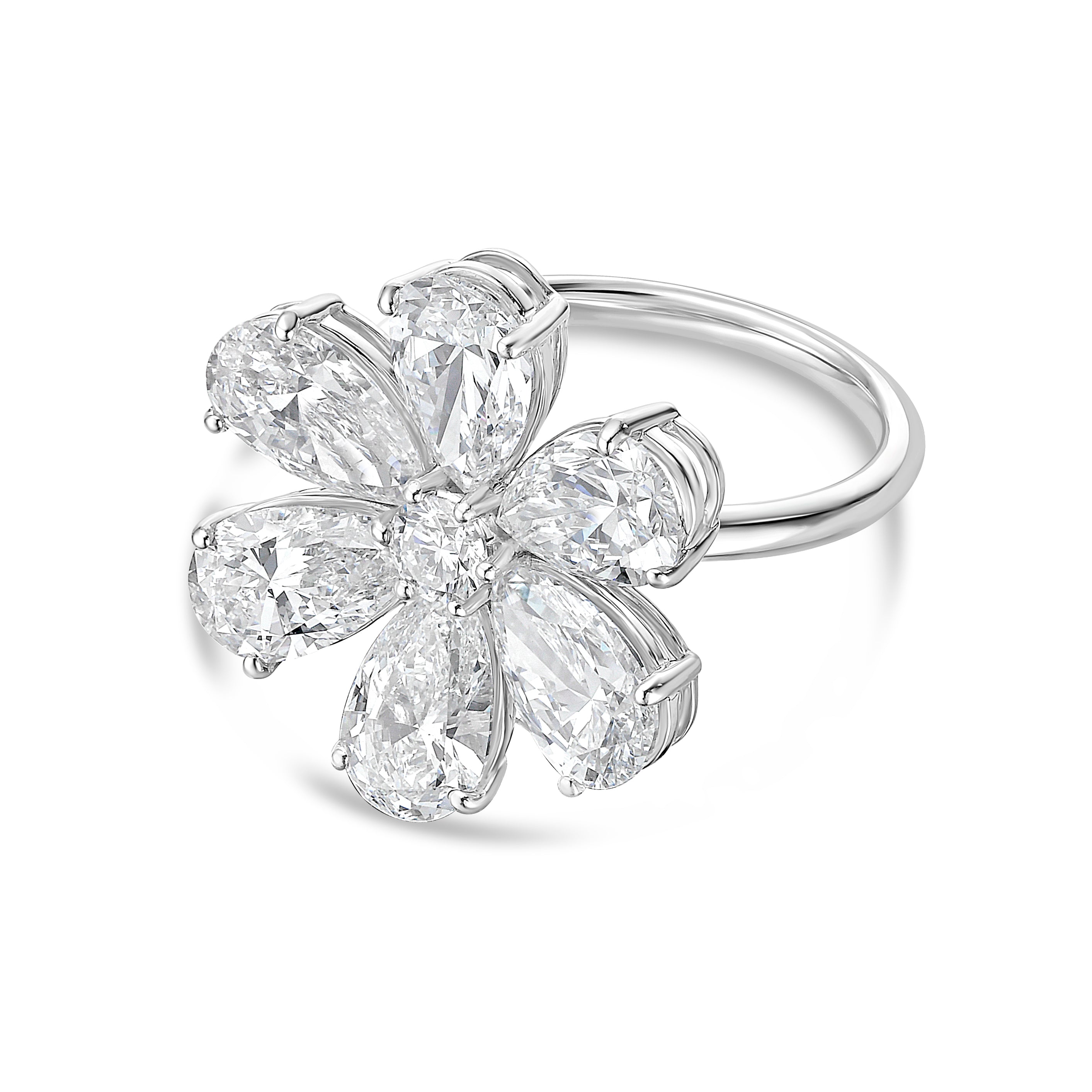 Lab-Grown Pear Shape Diamond Flower Ring, 18K Gold