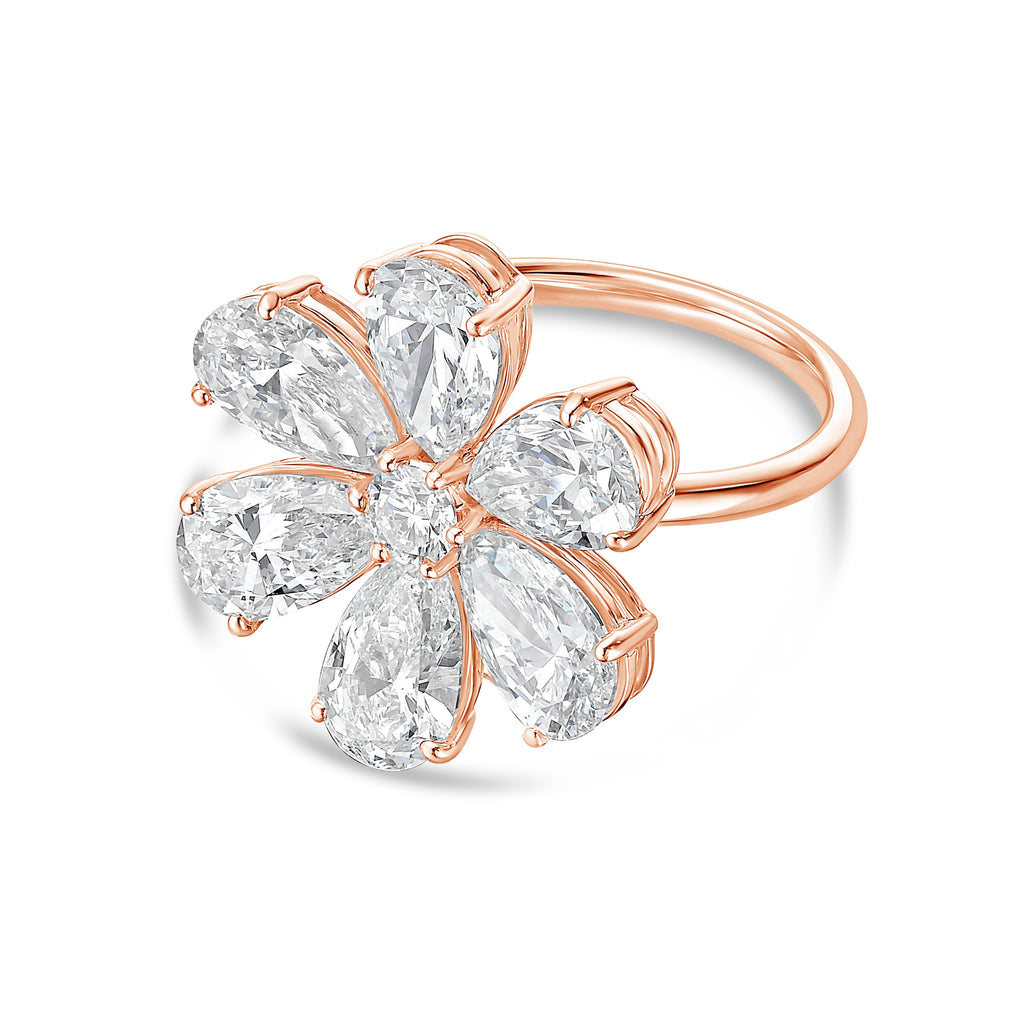 Lab-Grown Pear Shape Diamond Flower Ring