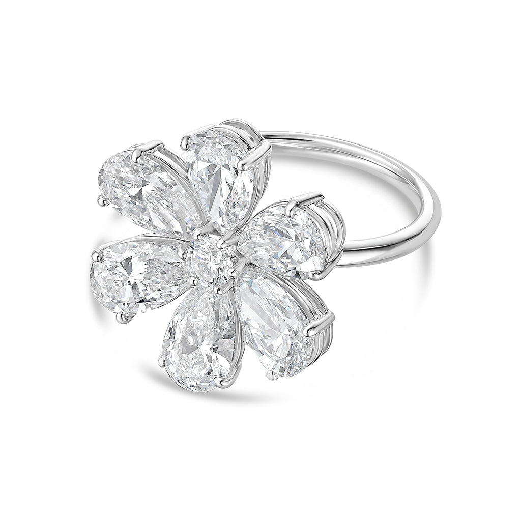 Lab-Grown Pear Shape Diamond Flower Ring