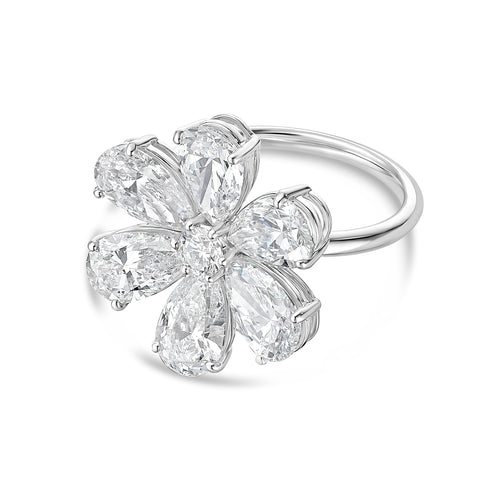 Lab-Grown Pear Shape Diamond Flower Ring