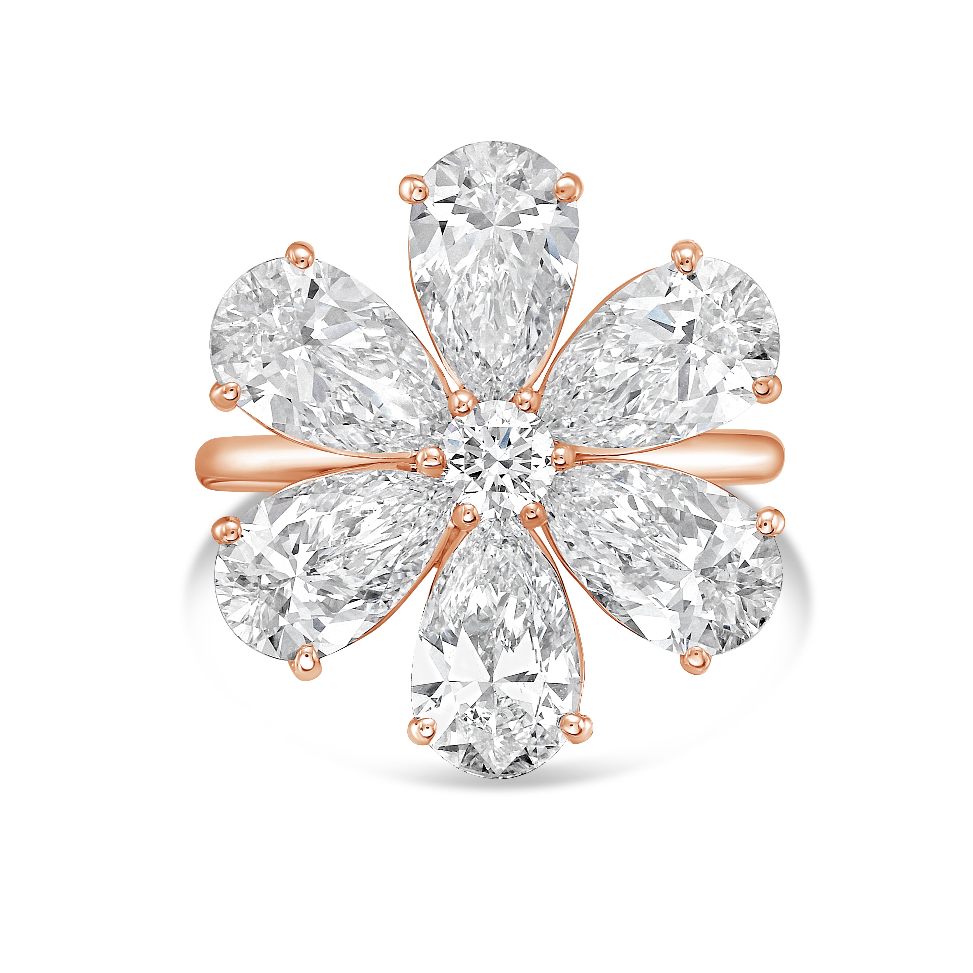Lab-Grown Pear Shape Diamond Flower Ring, 18K Gold