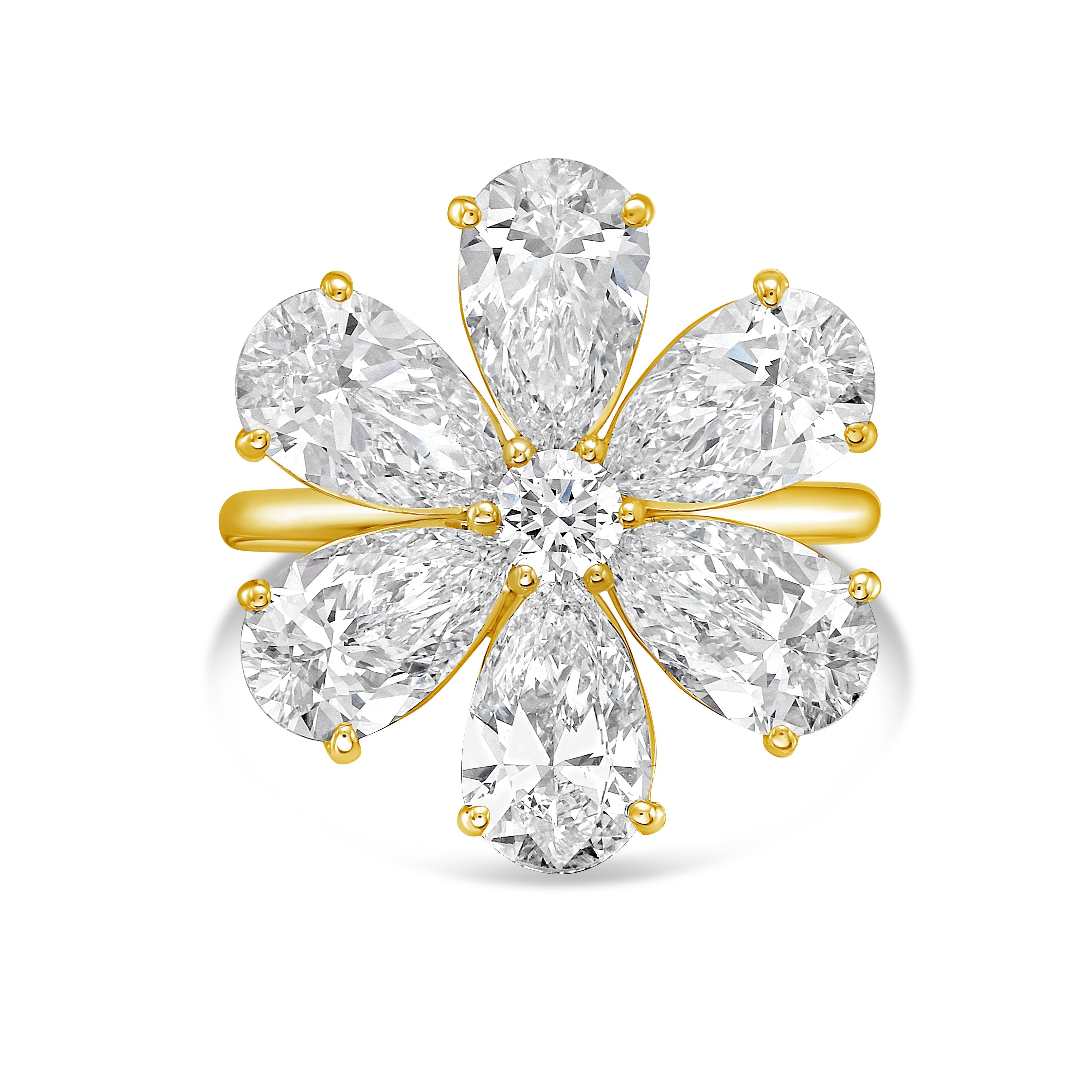 Lab-Grown Pear Shape Diamond Flower Ring, 18K Gold