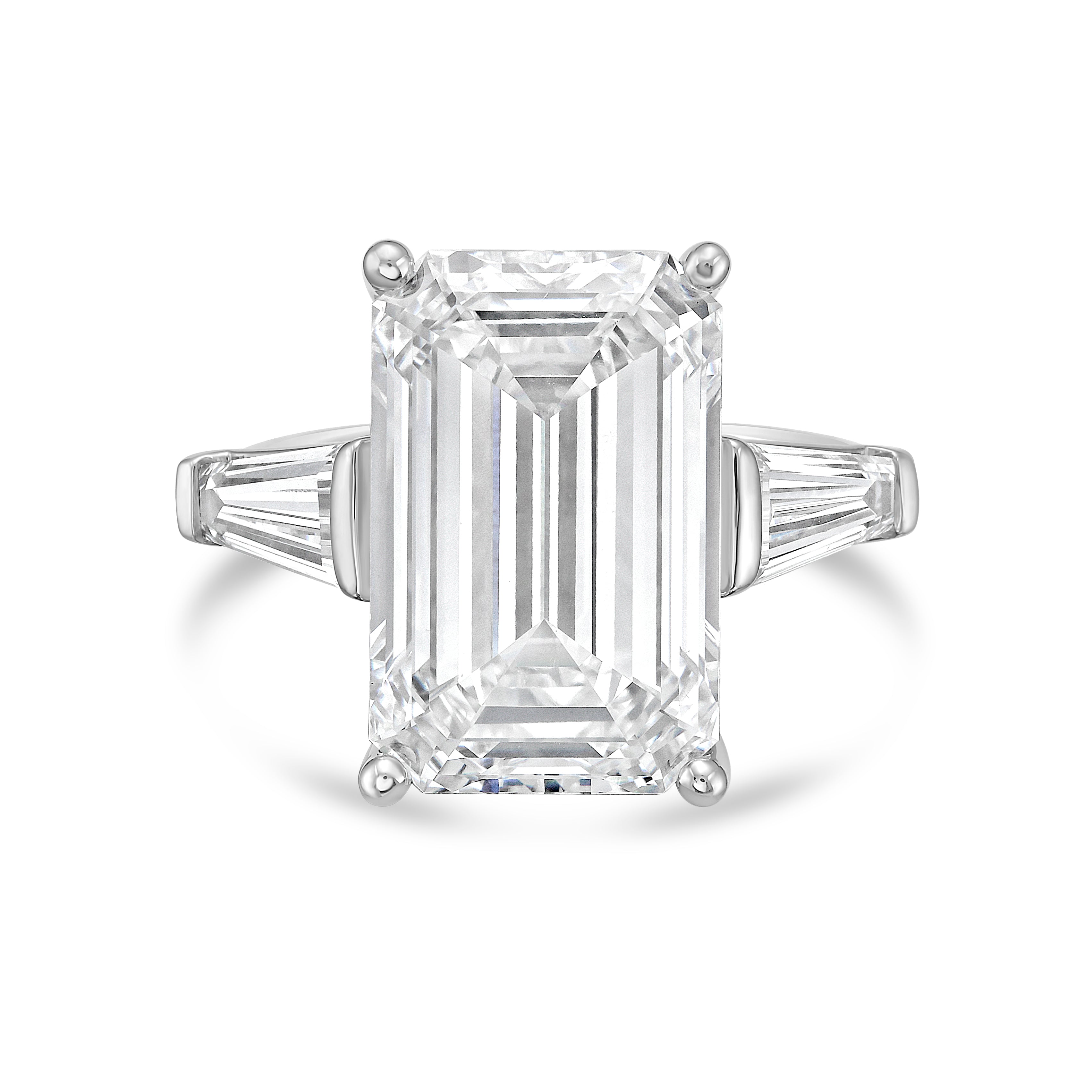 Lab-Grown Emerald-Cut Ring with Baguettes, 18K Gold