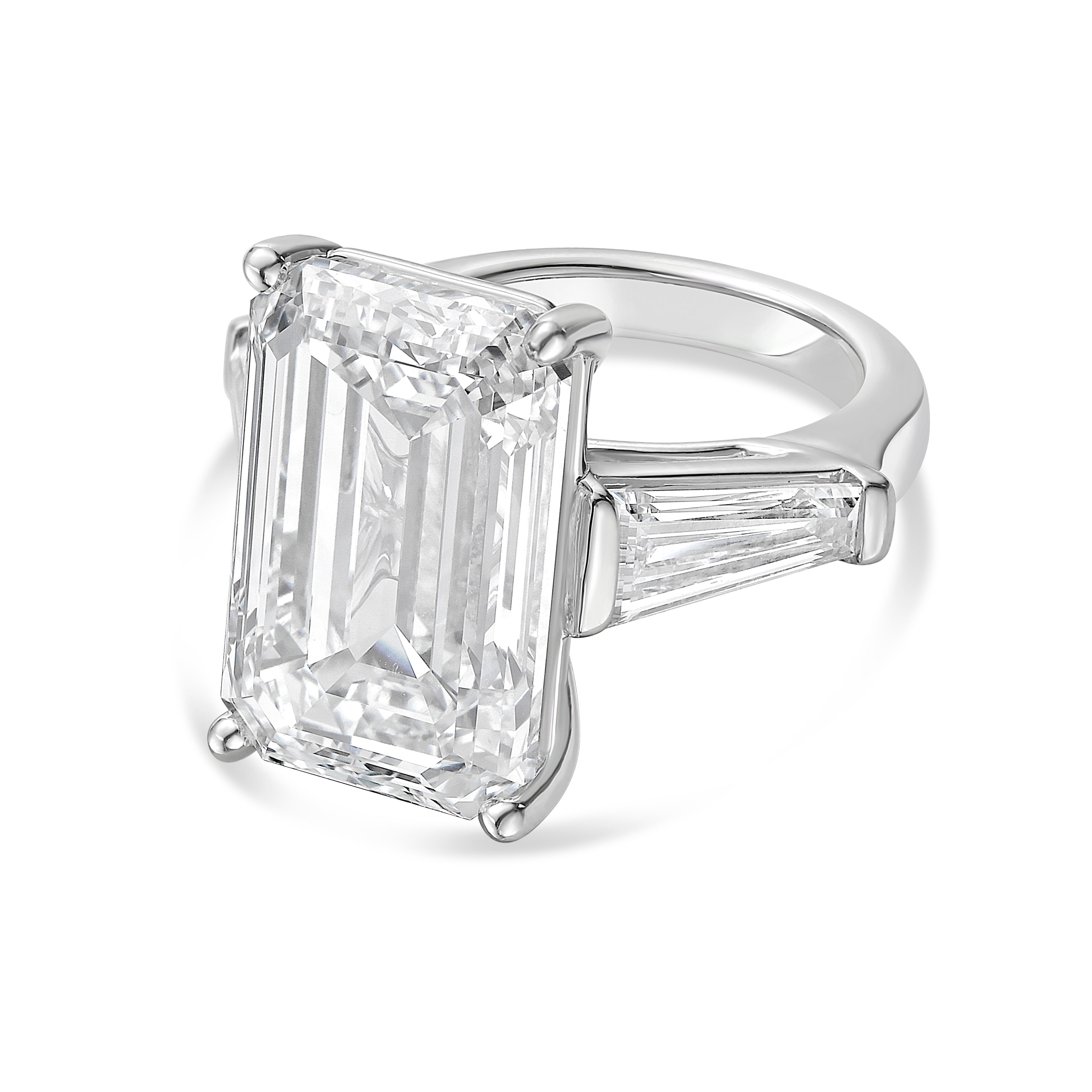 Lab-Grown Emerald-Cut Ring with Baguettes, 18K Gold