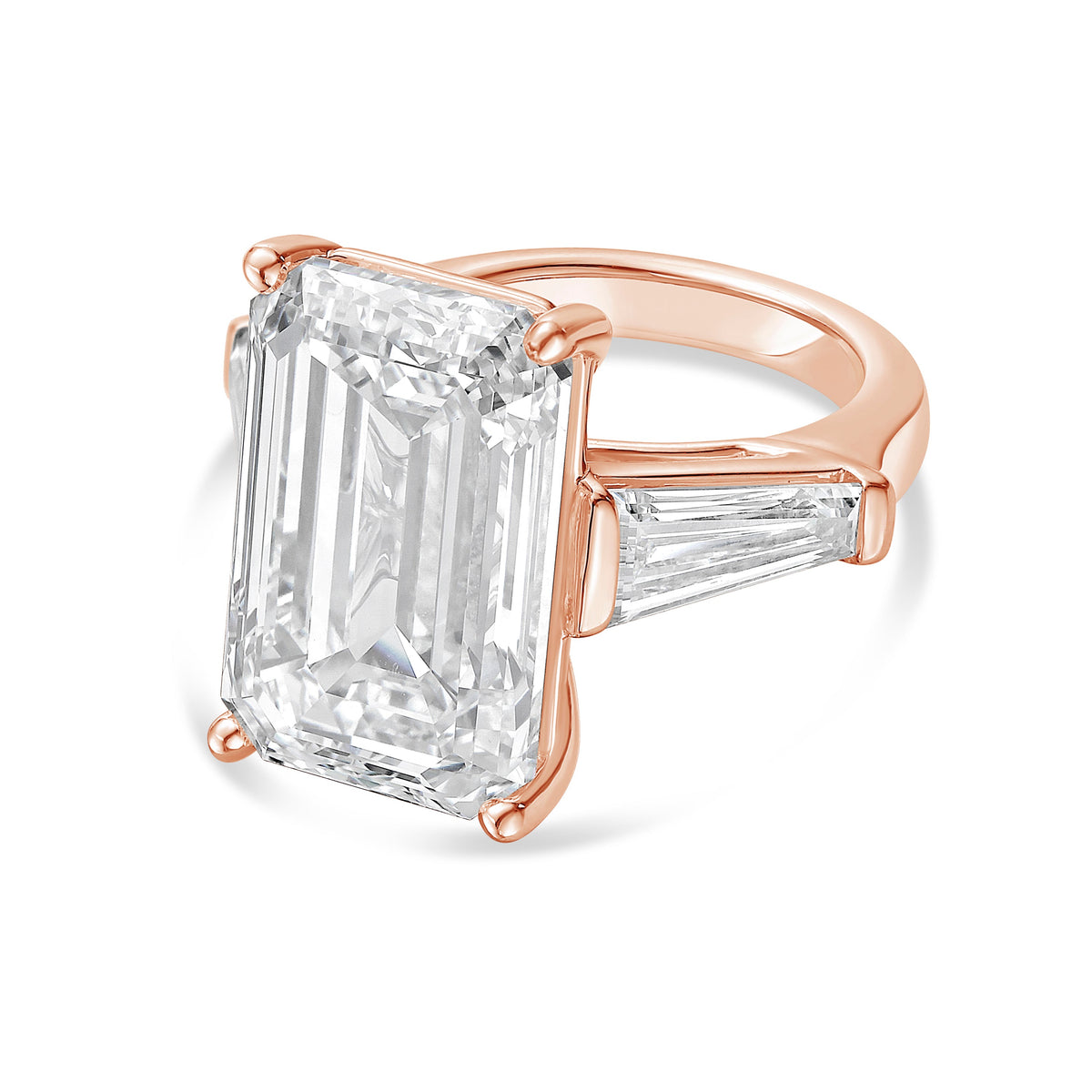 Lab-Grown Emerald-Cut Ring with Baguettes