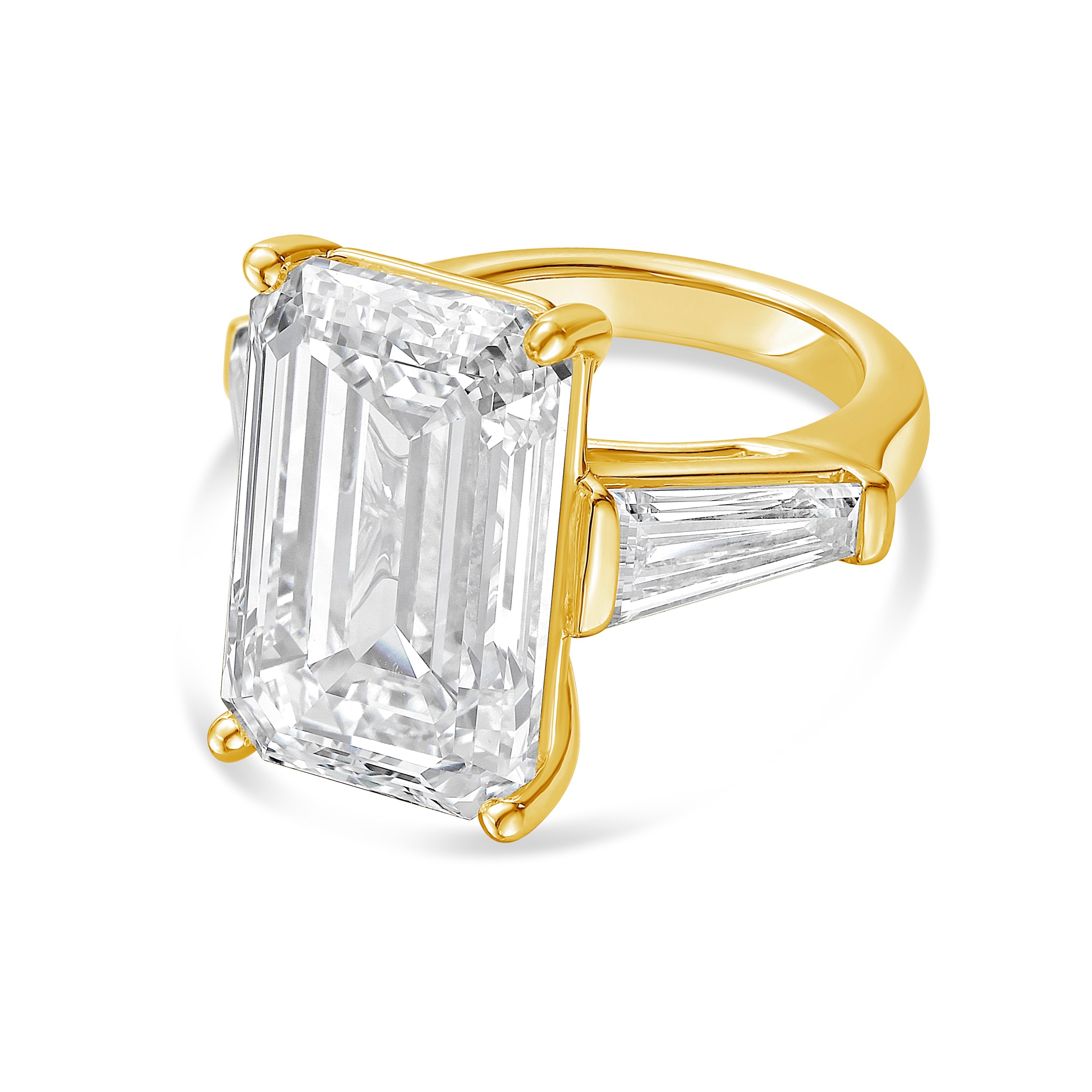 Lab-Grown Emerald-Cut Ring with Baguettes, 18K Gold