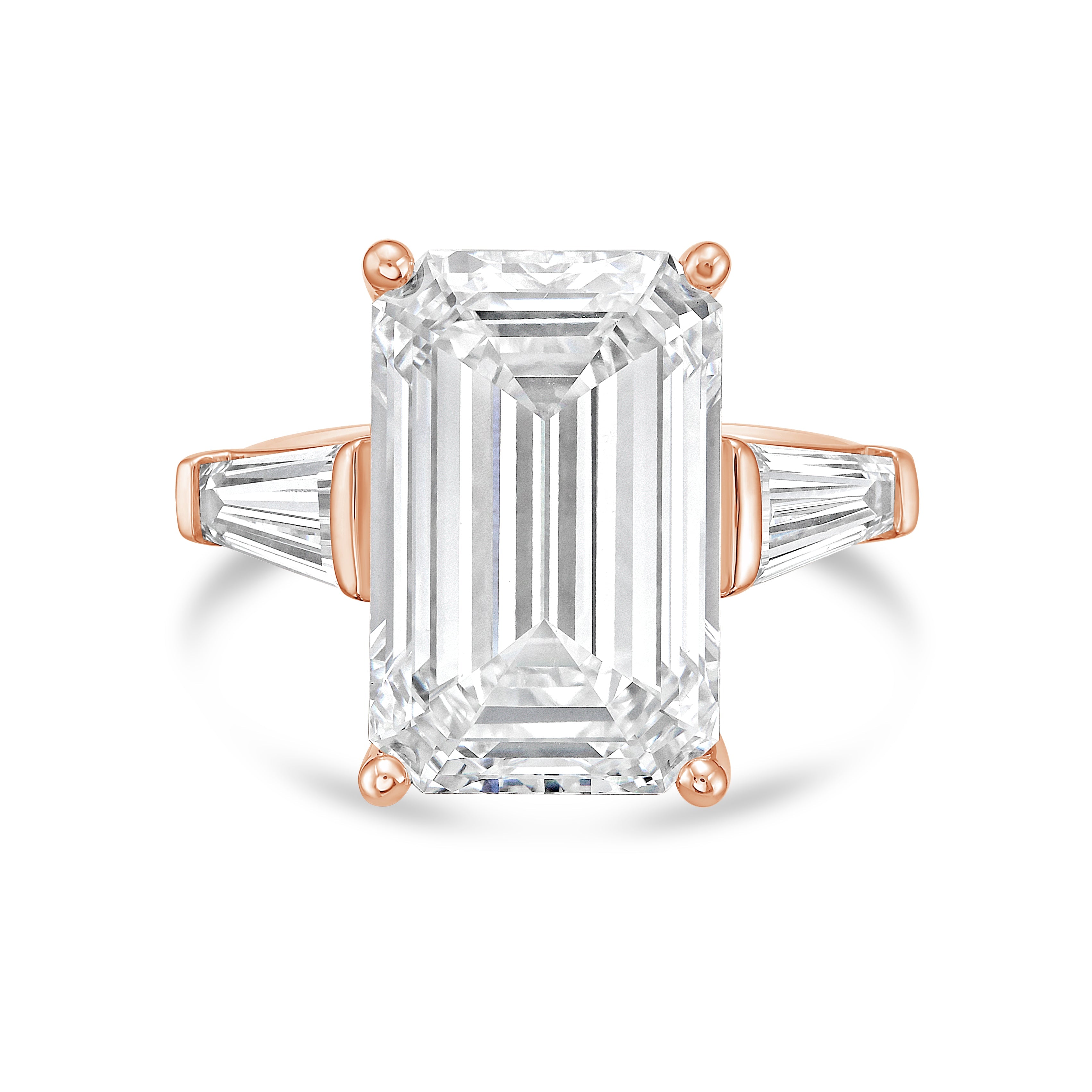 Lab-Grown Emerald-Cut Ring with Baguettes, 18K Gold