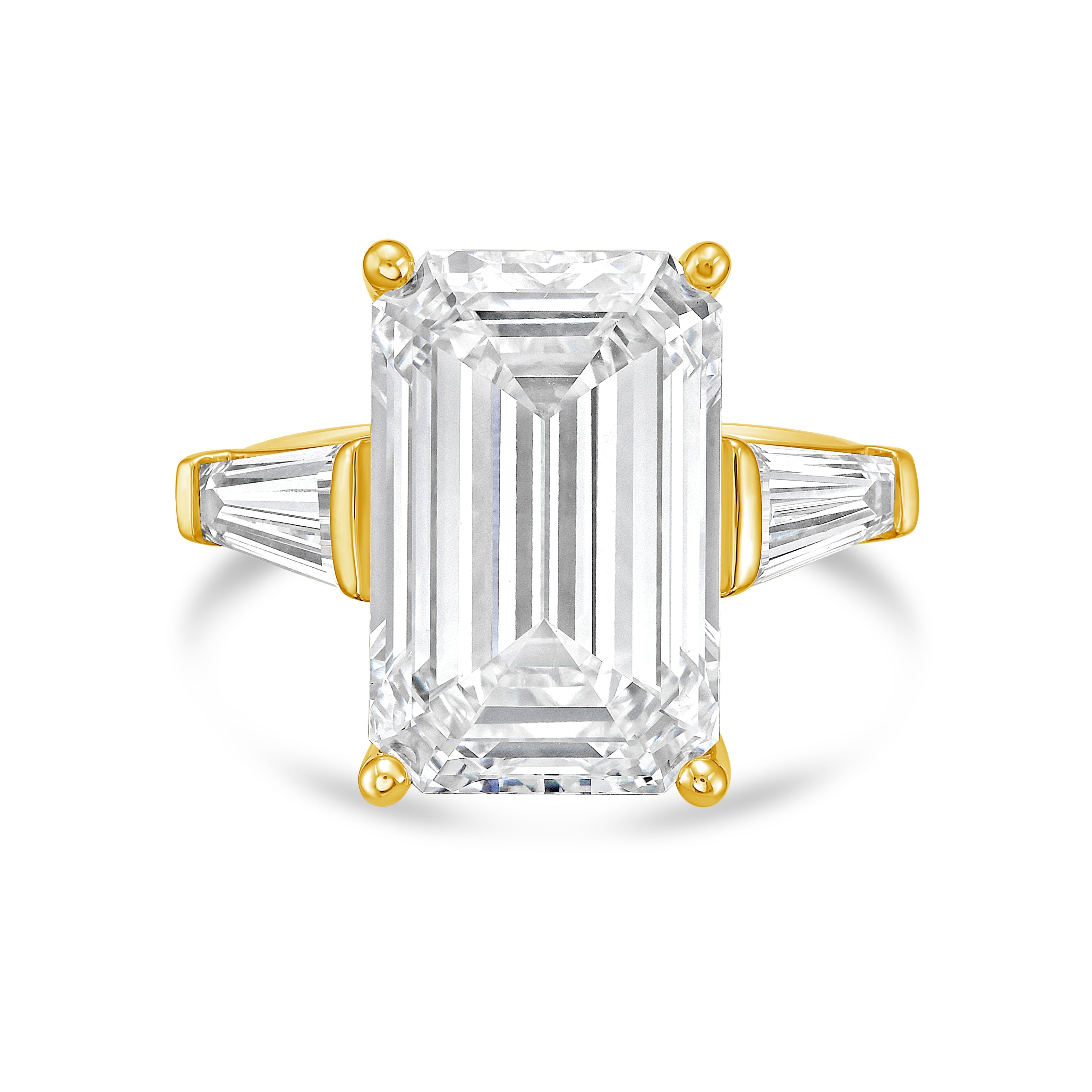 Lab-Grown Emerald-Cut Ring with Baguettes, 18K Gold