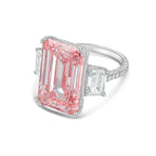 Lab-Grown Pink Emerald Cut Three Stone Ring