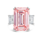 Lab-Grown Pink Emerald Cut Three Stone Ring