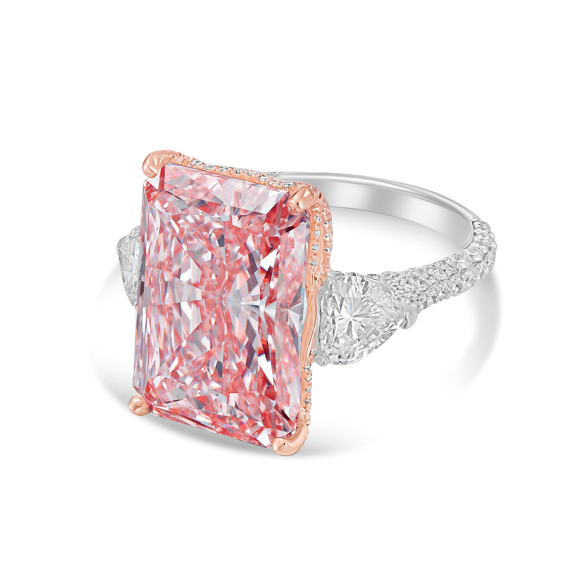 Lab-Grown Pink Radiant Diamond Ring with Heart Sides