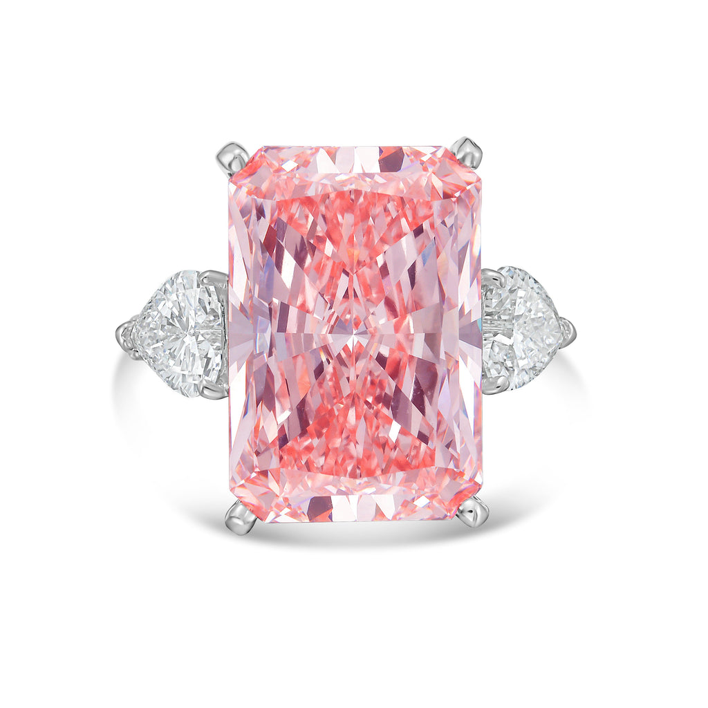 Lab-Grown Pink Radiant Diamond Ring with Heart Sides