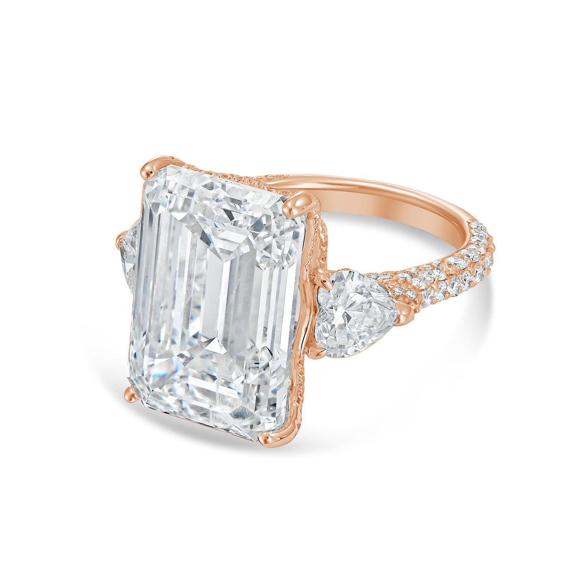 Lab-Grown Emerald Diamond Ring With Hearts On Sides