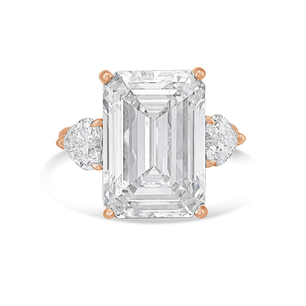 Lab-Grown Emerald Diamond Ring With Hearts On Sides