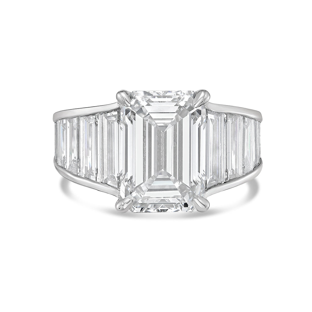 Lab-Grown Emerald-Cut Ring with Emerald-Cut Trapezoids