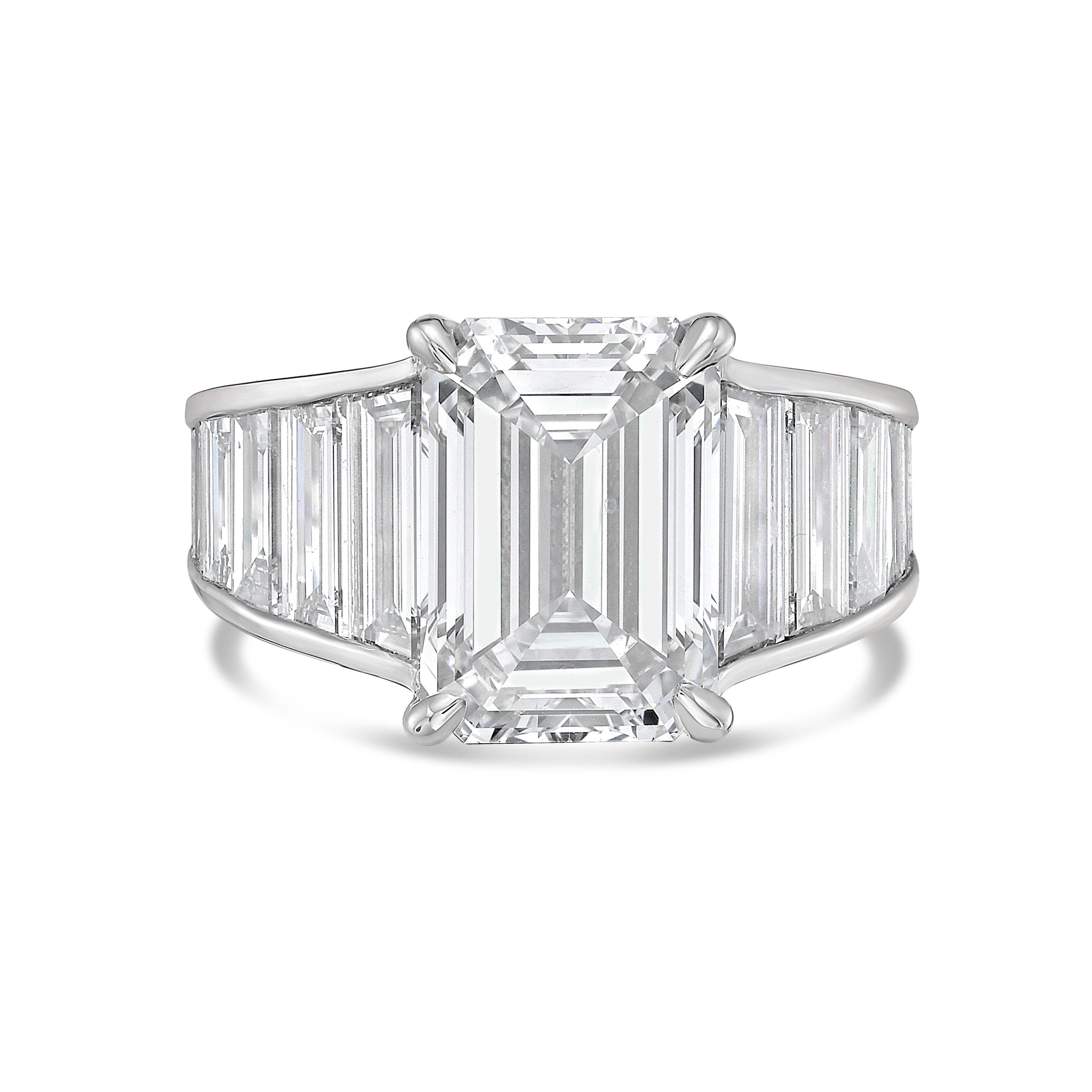 Lab-Grown Emerald-Cut Ring with Emerald-Cut Trapezoids, 18K Gold
