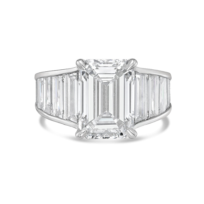 Lab-Grown Emerald-Cut Ring with Emerald-Cut Trapezoids
