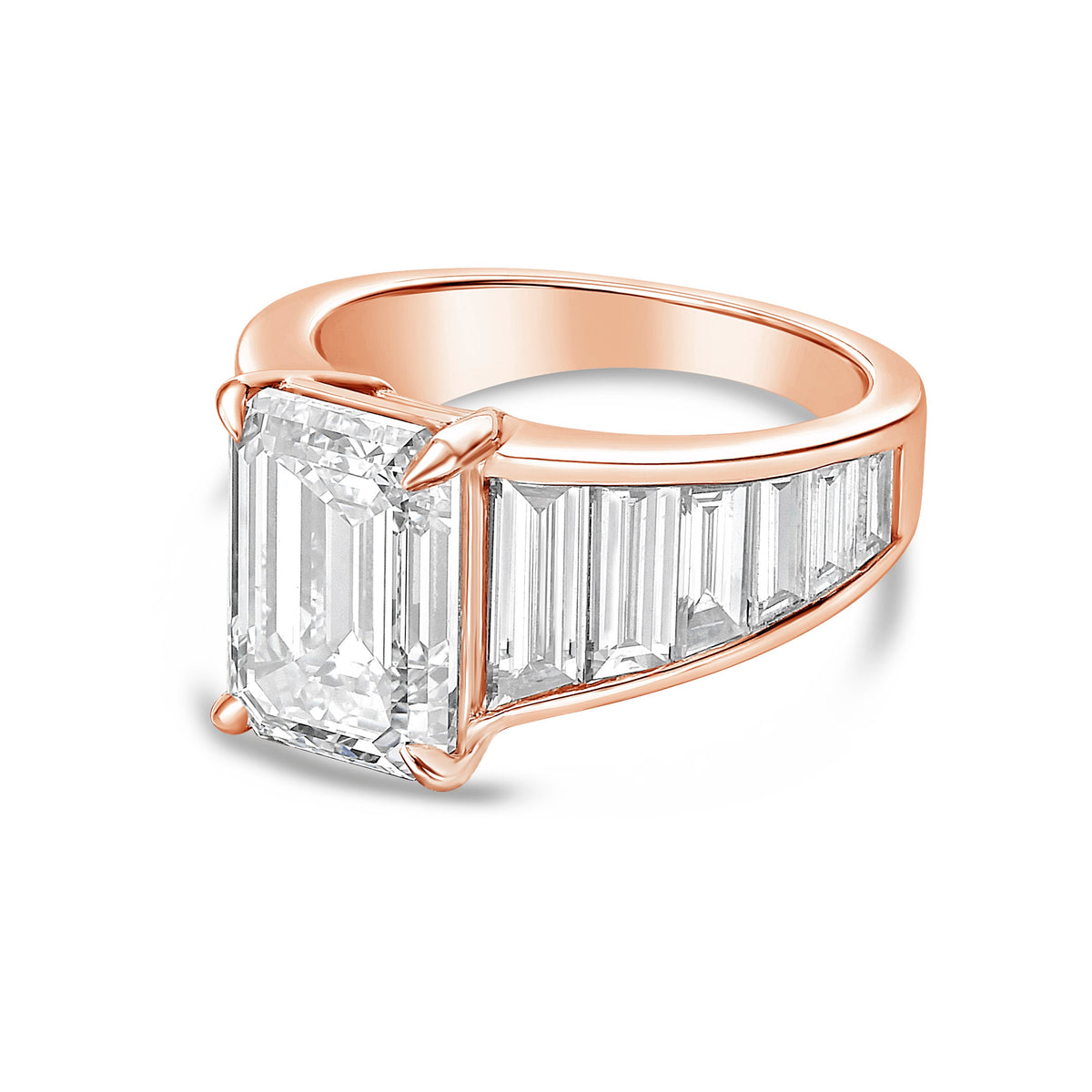 Lab-Grown Emerald-Cut Ring with Emerald-Cut Trapezoids