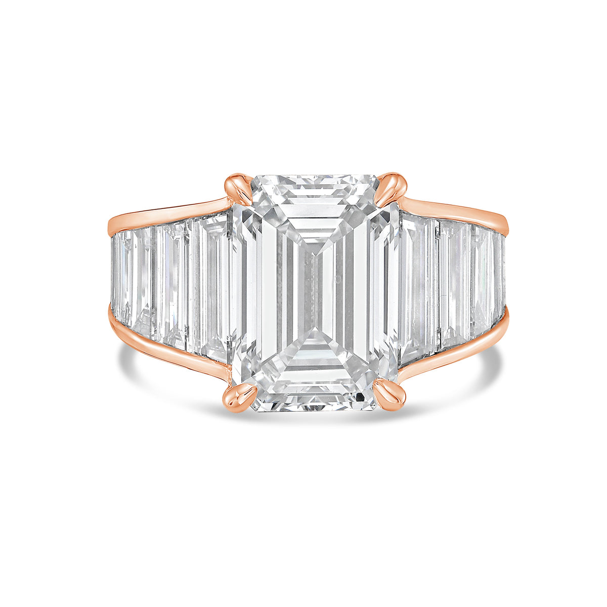 Lab-Grown Emerald-Cut Ring with Emerald-Cut Trapezoids