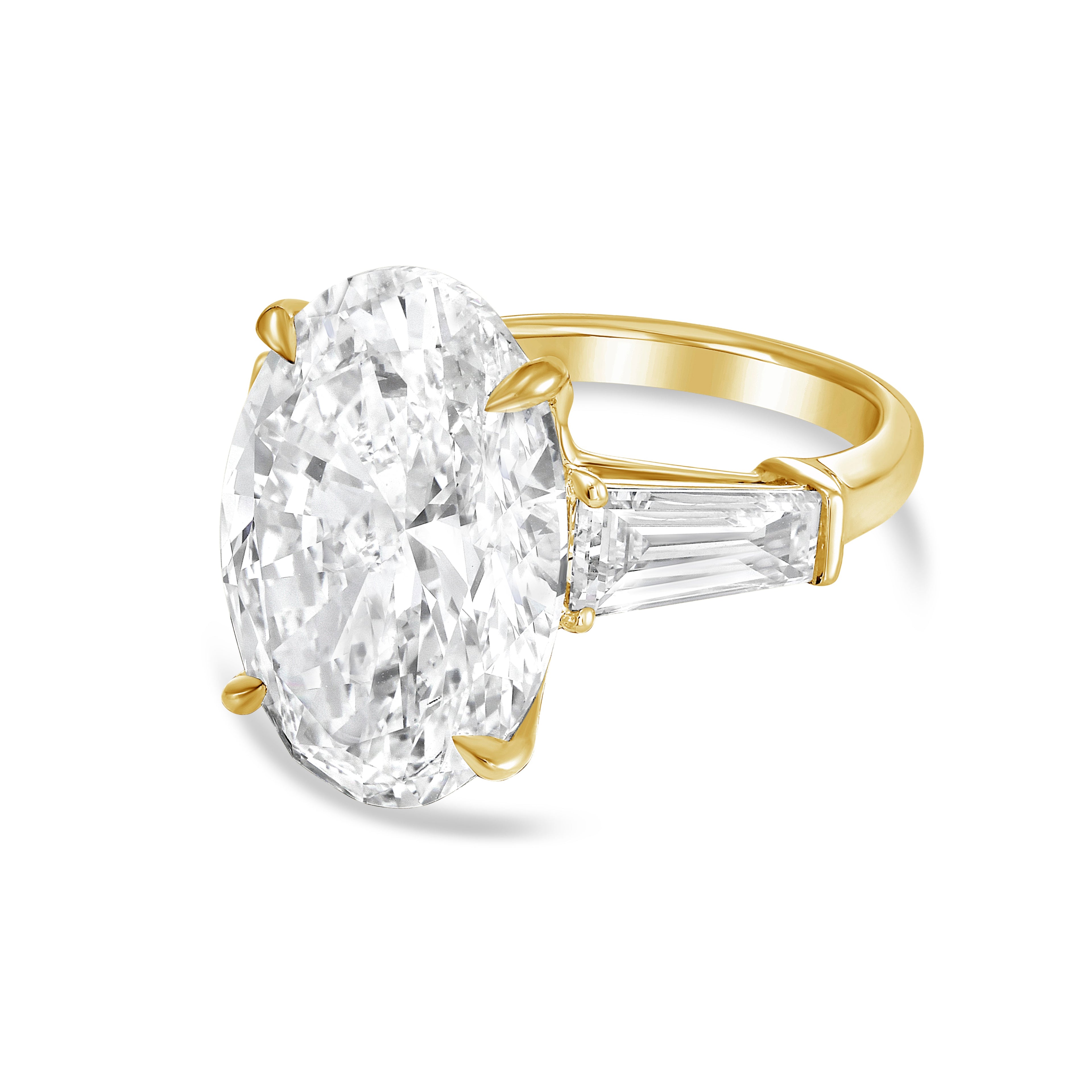 Lab-Grown Oval Diamond Ring with Baguettes, 18K Gold