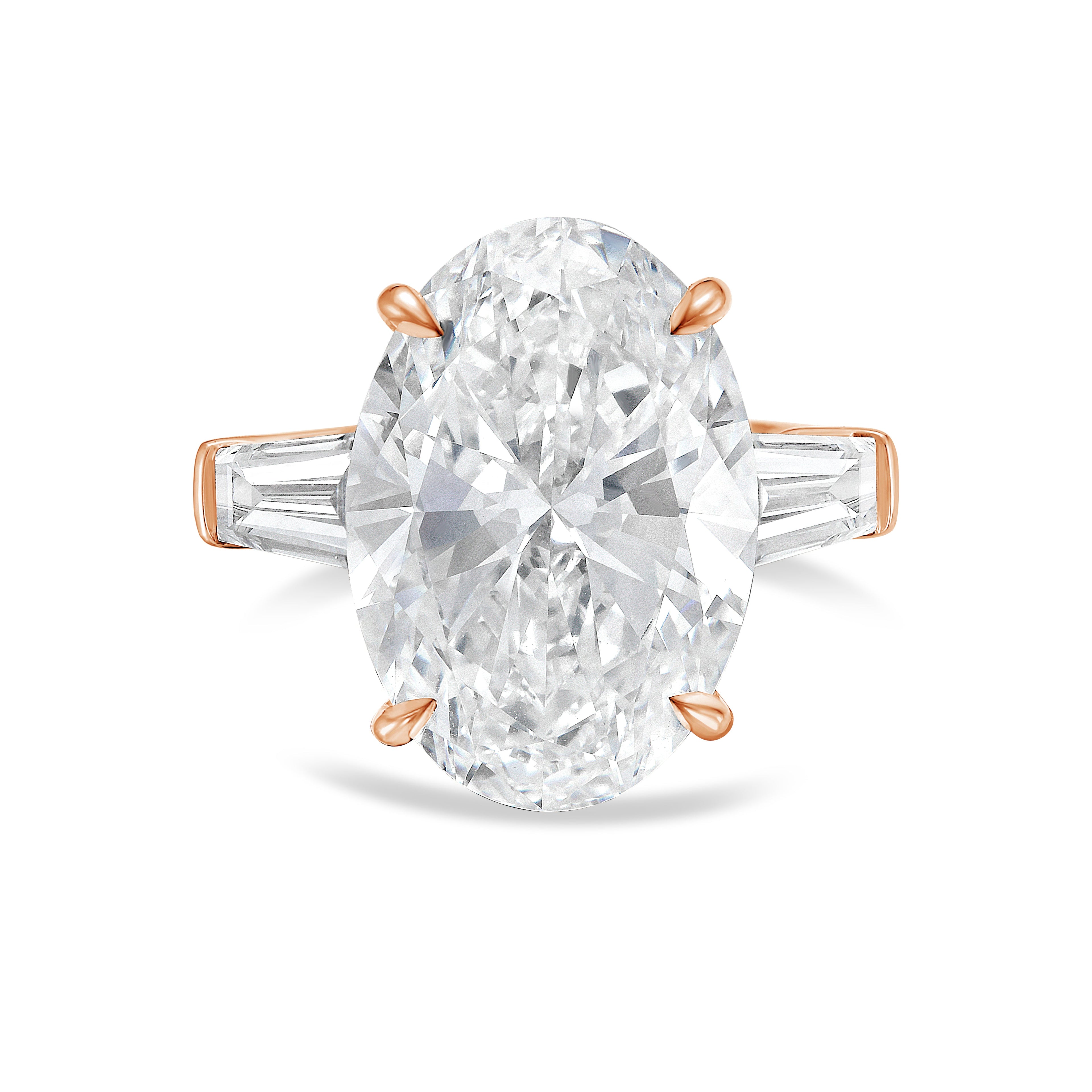 Lab-Grown Oval Diamond Ring with Baguettes, 18K Gold