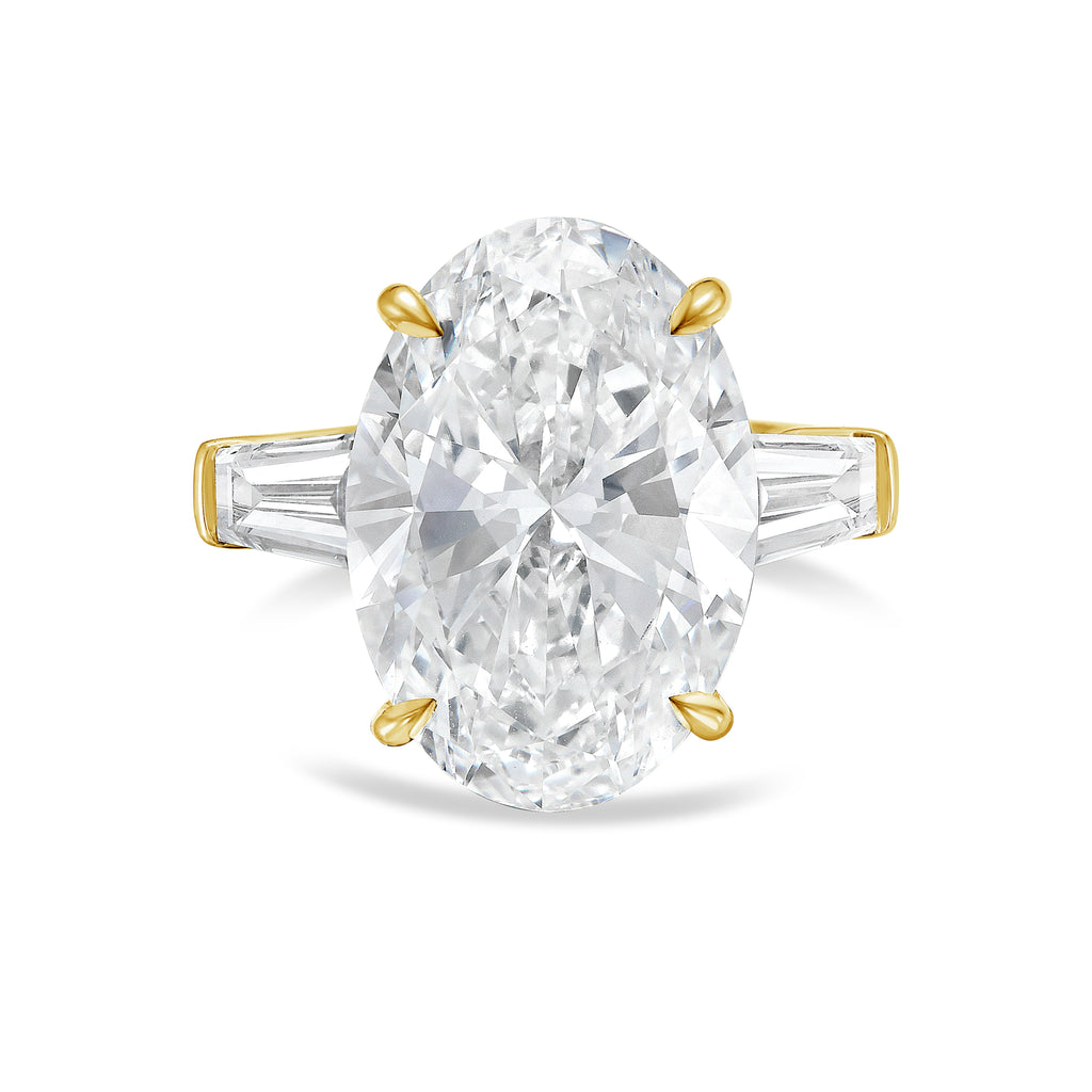 Lab-Grown Oval Diamond Ring with Baguettes, 18K Gold