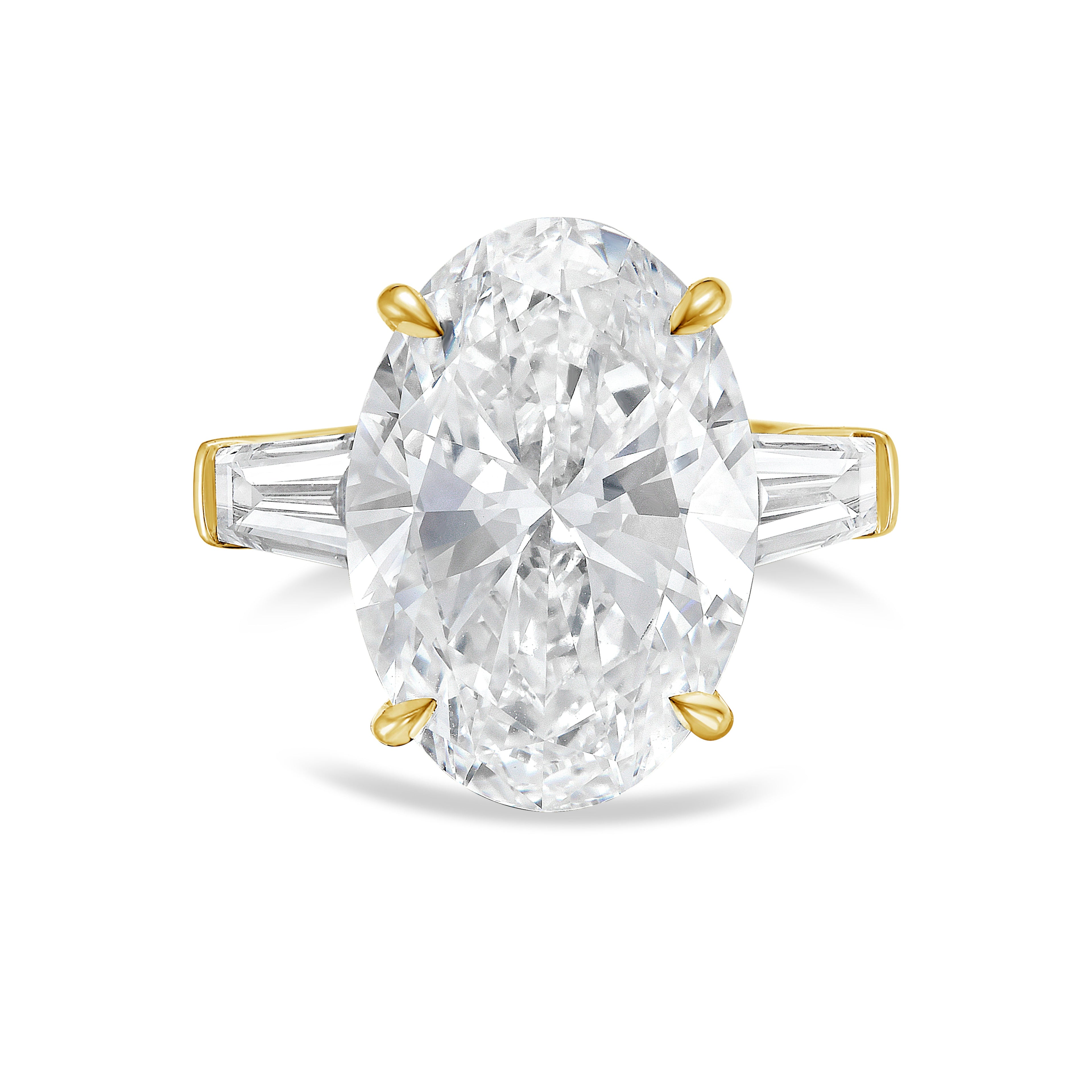 Lab-Grown Oval Diamond Ring with Baguettes, 18K Gold