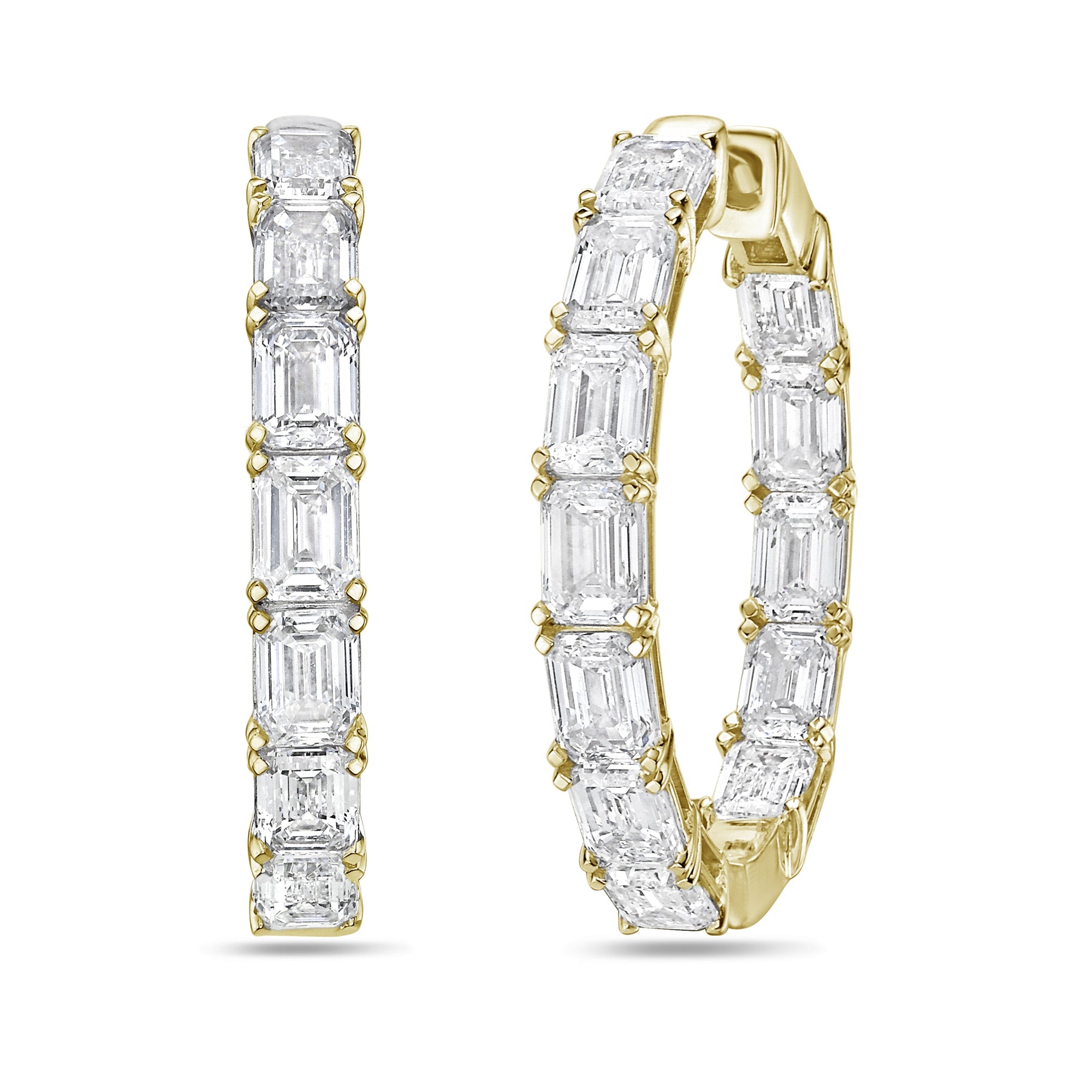 Lab Grown Emerald Diamond Hoop Earrings - 1.75"