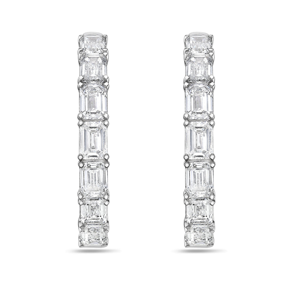 Lab Grown Emerald Diamond Hoop Earrings - 1.75"