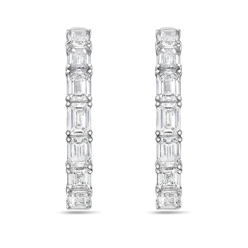 Lab Grown Emerald Diamond Hoop Earrings - 1.75"
