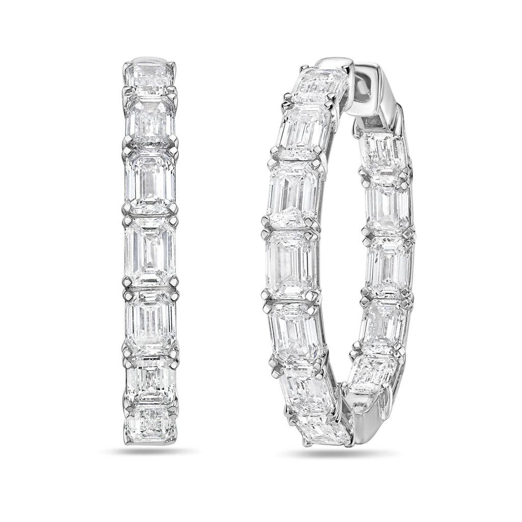 Lab Grown Emerald Diamond Hoop Earrings - 1.75"
