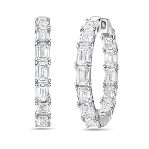 Lab Grown Emerald Diamond Hoop Earrings - 1.75"