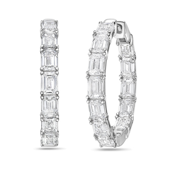 Lab Grown Emerald Diamond Hoop Earrings - 1.75