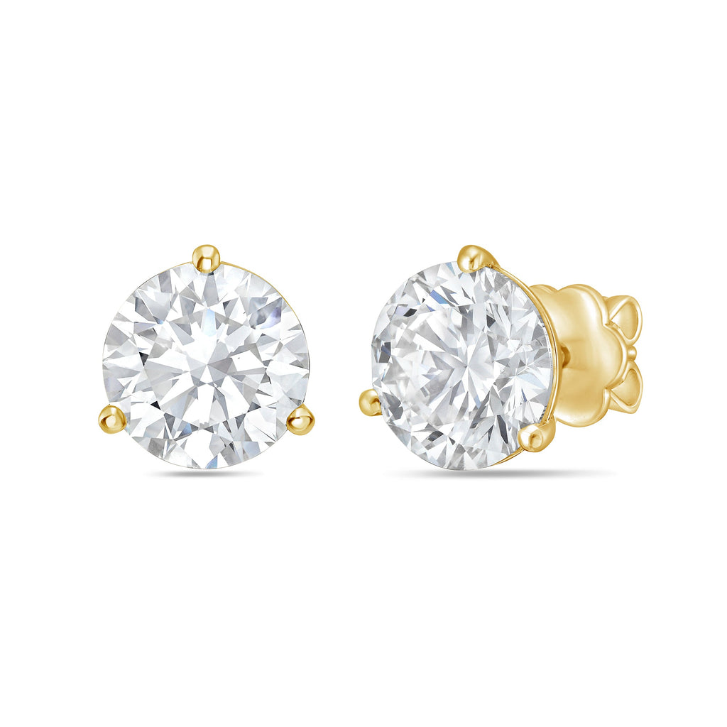 Lab-Grown Martini Round Diamond Studs, 3-Prong, 14K Gold